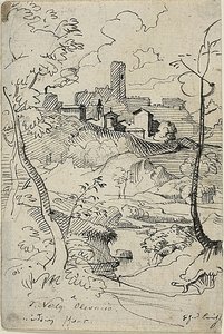Italienische Stadt mit Fluss (recto); Ansicht einer Stadt (verso)