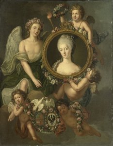 Porträt von Wilhelmina von Preußen in einem Medaillon mit Anspielungen auf ihre Heirat mit Prinz Wilhelm V. am 4. Oktober 1767 in Berlin (Frederika Sophia Wilhelmina) von Friedrich Reclam