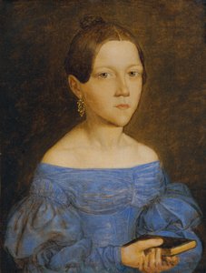 Brustbild eines jungen Mädchens in blauem Kleid