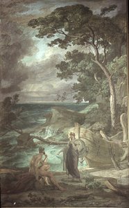 Ankunft des Odysseus bei der Nymphe Kalypso, Szenen aus der Odyssee