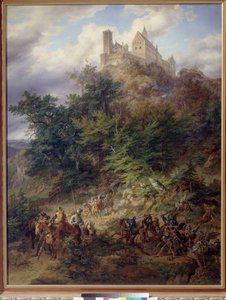Landschaft mit Rittern (Die Wartburg) von Friedrich Preller dem Älteren von Friedrich the Elder Preller