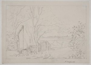Landschaft mit Wippbrunnen im Vordergrund von Fritz Petzholdt
