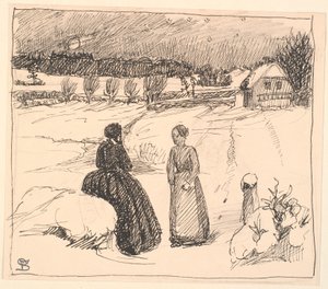 Draußen im Schnee saß eine Frau in langen schwarzen Kleidern... von Fritz Syberg