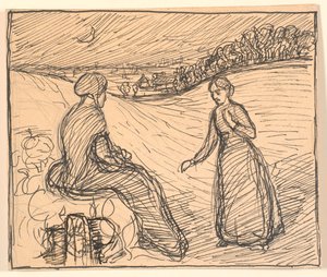 Draußen im Schnee saß eine Frau in langen schwarzen Kleidern... von Fritz Syberg
