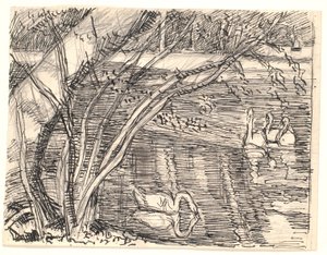 Ein See mit vier Schwänen von Fritz Syberg