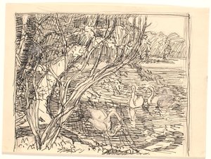 Ein See mit vier Schwänen von Fritz Syberg