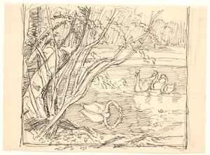 Ein See mit vier Schwänen von Fritz Syberg