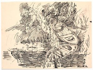 Ein Waldsee mit zwei Ruderbooten von Fritz Syberg