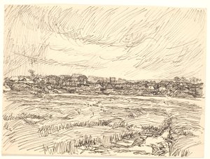 Landschaft mit Dorf von Fritz Syberg