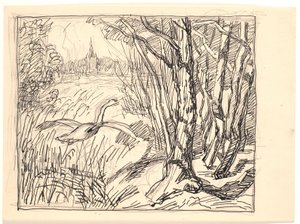 Landschaft mit abhebendem Schwan von Fritz Syberg