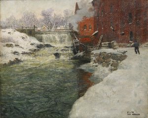 Leinwandfabrik am Aker-Fluss Kristiania, ca. 1890 von Fritz Thaulov