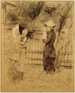 Frauen mit Kindern auf dem Arm im Garten von Fritz von Uhde