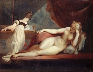 Ruhende weibliche Nackte und ein Klavierspieler, 1799-1800 von Füssli