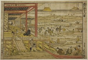 Muscheln sammeln bei Ebbe in Shinagawa (Shinagawa shiohigari no zu) von Furuyama Moromasa