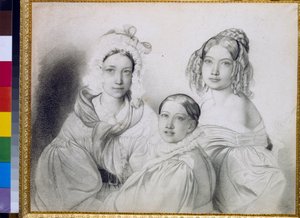 Porträts der Gräfinnen Praskovia (1817-1835), Nadezhda (1822-1840) und Maria (1813-1849), Töchter des russischen Prinzen Piotr Viazemski von Fyodor Bruni