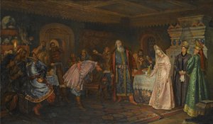 Die Kusszeremonie. Bojar Morozov, seine Frau Jelena und Prinz Serebrenni