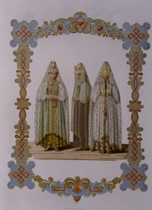Kostüme von Mädchen aus Torzhok aus der Serie Kleidung des russischen Staates, 1851 von Fyodor Grigoryevich Solntsev