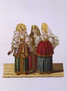 Kostüme von Frauen und Mädchen aus Twer aus der Serie Kleidung des russischen Staates, 1851 von Fyodor Grigoryevich Solntsev