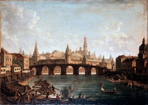 Blick vom Moskauer Kreml und der Bolshoy Kamenny Brücke, 1810er Jahre von Fyodor Yakovlevich Alexeev