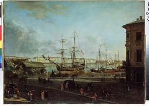 Blick auf die englische Uferpromenade von der Insel Vasilievski von Fyodor Yakovlevich Alexeev