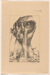 Hand, die eine Auster mit Perle aus dem Meer hebt von G.L. Furiacovics (signed by artist)