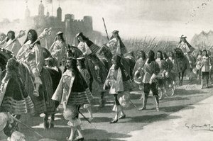 Die letzte Prozession vom Tower: Charles II. und sein Gefolge auf dem Tower Hill, 22. April 1661