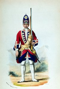 Ein Soldat der Royal North British Fusiliers im Jahr 1742, für Cannons Military Records