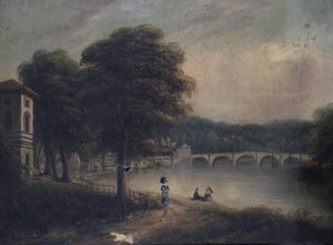 Asgill House bei Cholmondeley Walk, Richmond, Surrey, Blick auf die Richmond Bridge