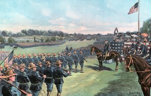 Präsident McKinley überprüft die Freiwilligen der Vereinigten Staaten im Camp Alger von G. W. Peters