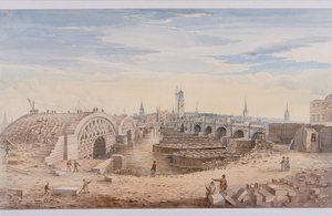 London Bridge alt und neu, London, 1828