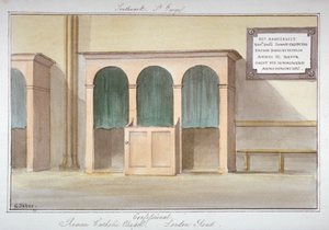 Der Beichtstuhl in der römisch-katholischen Kapelle an der London Road, Southwark, London, 1825