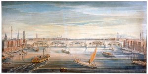 Ansicht der neuen London Bridge von Westen, mit Booten und Lastkähnen auf der Themse, 1831 von G Yates