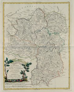 Die Gouvernements von Berri, Nivernais, Marche, Bourbon und Auvergne, Stich von G. Zuliani aus Band I des Neuesten Atlas, veröffentlicht in Venedig 1776 von Antonio Zatta, Privatsammlung von G. Zuliani
