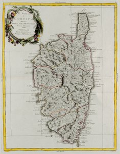 Insel Korsika, unterteilt in ihre Provinzen, Stich von G. Zuliani aus Band II des "Neuesten Atlas" veröffentlicht in Venedig 1782 von Antonio Zatta, Privatsammlung von G. Zuliani
