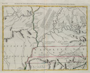 Land der Cherokee mit dem westlichen Teil von North Carolina und Virginia, Stich von G. Zuliani aus Band I des "Neuesten Atlas" veröffentlicht in Venedig 1778 von Antonio Zatta, Privatsammlung von G. Zuliani