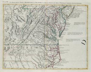 Maryland, südliches New Jersey, Delaware und der östliche Teil von Virginia und North Carolina, Stich von G. Zuliani aus Band I des "Neuesten Atlas" veröffentlicht in Venedig 1778 von Antonio Zatta, Privatsammlung von G. Zuliani