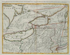 Pennsylvania, New York, südliches New Jersey, mit dem westlichen Teil von Connecticut, Massachusetts Bay und Land der Irokesen, Stich von G. Zuliani aus Band I des "Neuesten Atlas" veröffentlicht in Venedig 1778 von Antonio Zatta, Privatsammlung von G. Zuliani