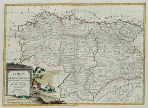 Die Königreiche Galicien, Asturien, León, Castilla Vieja mit dem Rat von Biscallia, Stich von G. Zuliani aus Band I des Neuesten Atlas, veröffentlicht in Venedig 1776 von Antonio Zatta, Privatsammlung