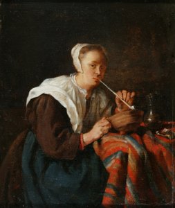 Eine sitzende Frau, die eine Pfeife raucht von Gabriel (after) Metsu