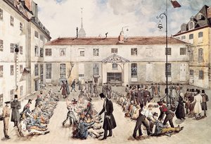 Die Gefangenen des Bicêtre-Gefängnisses sind im Hof angekettet von Gabriel Cloquemin