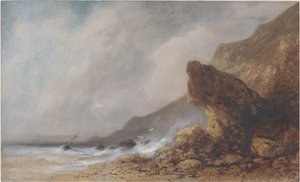 Felsige Küste im Sturm von Gabriel Hippolyte Lebas