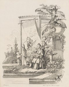 Sitzende Frau mit Kindern und Dienern, ca. 1738-45