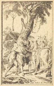 Flucht von M. de Belle-Isle, Gefangener bei den Attakapas [rechts] von Gabriel Jacques de Saint Aubin