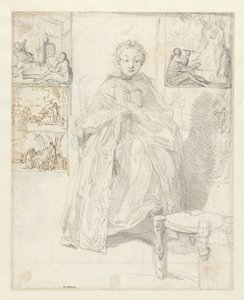 Skizzenblatt mit einer lesenden Frau und einigen Skizzen von Gabriel Jacques de Saint Aubin