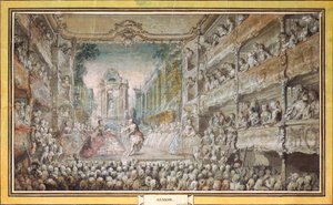 Die Aufführung von Armida im alten Auditorium des Opernhauses, nach 1761 von Gabriel Jacques de Saint Aubin