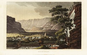 Blick auf die Stadt Meiringen und die Reichenbachfälle, Kanton Bern, Schweiz von Gabriel Ludwig (after) Lory