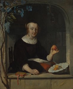Eine Frau sitzt am Fenster, frühe 1660er Jahre von Gabriel Metsu