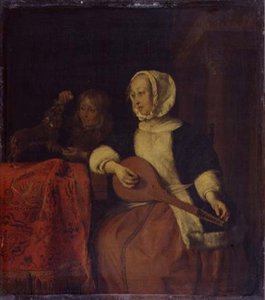 Frau, die Mandoline spielt, ca. 1660-65 von Gabriel Metsu