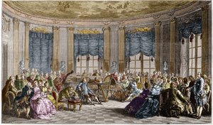Ein Musikkonzert, gegeben von Madame la Comtesse de Saint Brisson - Gravur von Duclos nach Saint Aubin