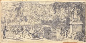Figuren ziehen ein Fass auf einem Wagen in den Tuileriengärten, 1760 von Gabriel de Saint Aubin